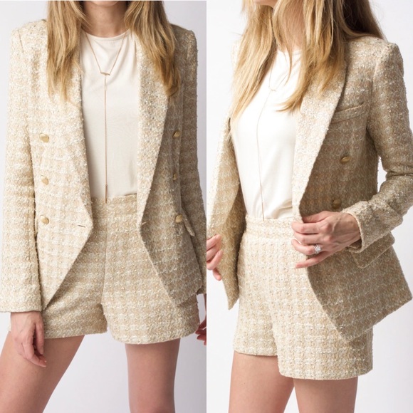 L'AGENCE LAGENCE Kenzie Double Breasted Tweed Blazer in Rose Gold Size 2 - Picture 5 of 16
